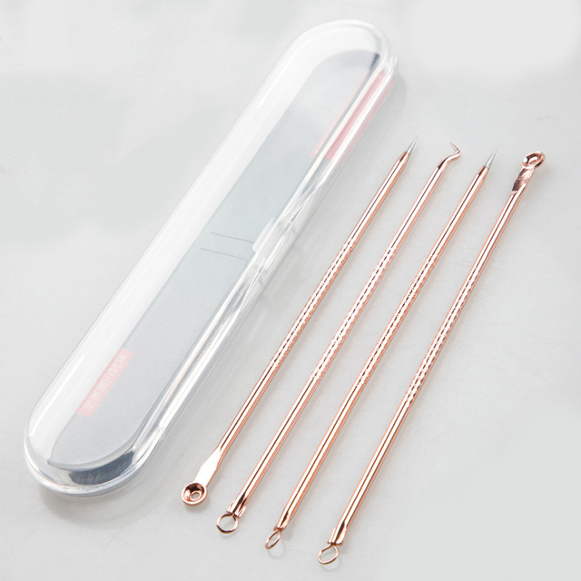 Gold 4pcs/set Blackhead Comedone Acne Pimple Belmish Extractor Vacuum Blackhead Remover Tool Spoon for Face Skin Care Tool