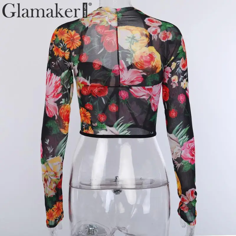 Glamaker, трикотажная винтажная блузка с цветочным принтом, женская элегантная блузка с квадратным воротником и длинным рукавом, Женская осенне-зимняя Сексуальная Блузка