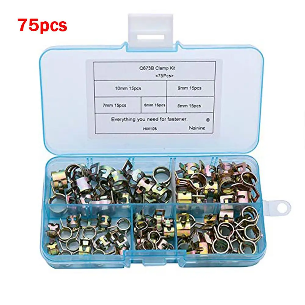 

75pcs/set Chrome-Plated Zinc Elastic Ferrule 6-10mm Spring Clip Hose Clamp for Fuel Line/Air Tube/Water Pipe/Car Plumbing/boats