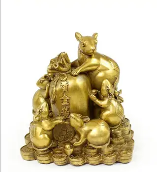 

COPPER STATUE Copper mouse decoration, five mouse fortune, gold kangaroo fortune collection, household geomancy decoration