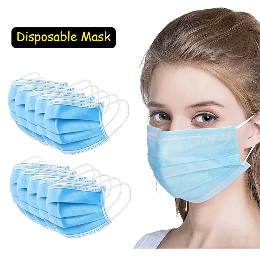 

50pcs Disposable Masks 3 Layers Breathable Face-Masks Protective Non woven Anti-Dust Filtration Safe Breathable Mouth Face Mask