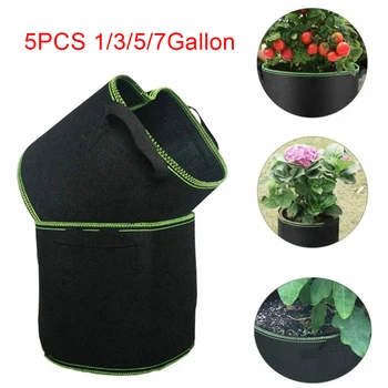 

5PCS Grow Bags/Aeration Fabric Pots W/Handles Garden Planter Bed Planting Non-woven Fabric Growing Plant