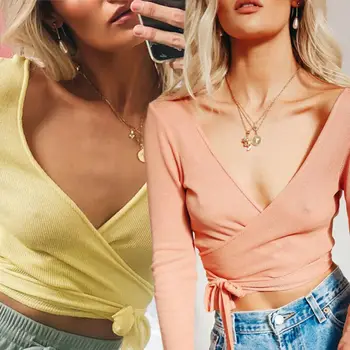 

Women Bandage Sexy Shirt Tops Summer Deep V Beach Holiday Casual Femme Womens Blouse Ladies Crochet Knitted Top White