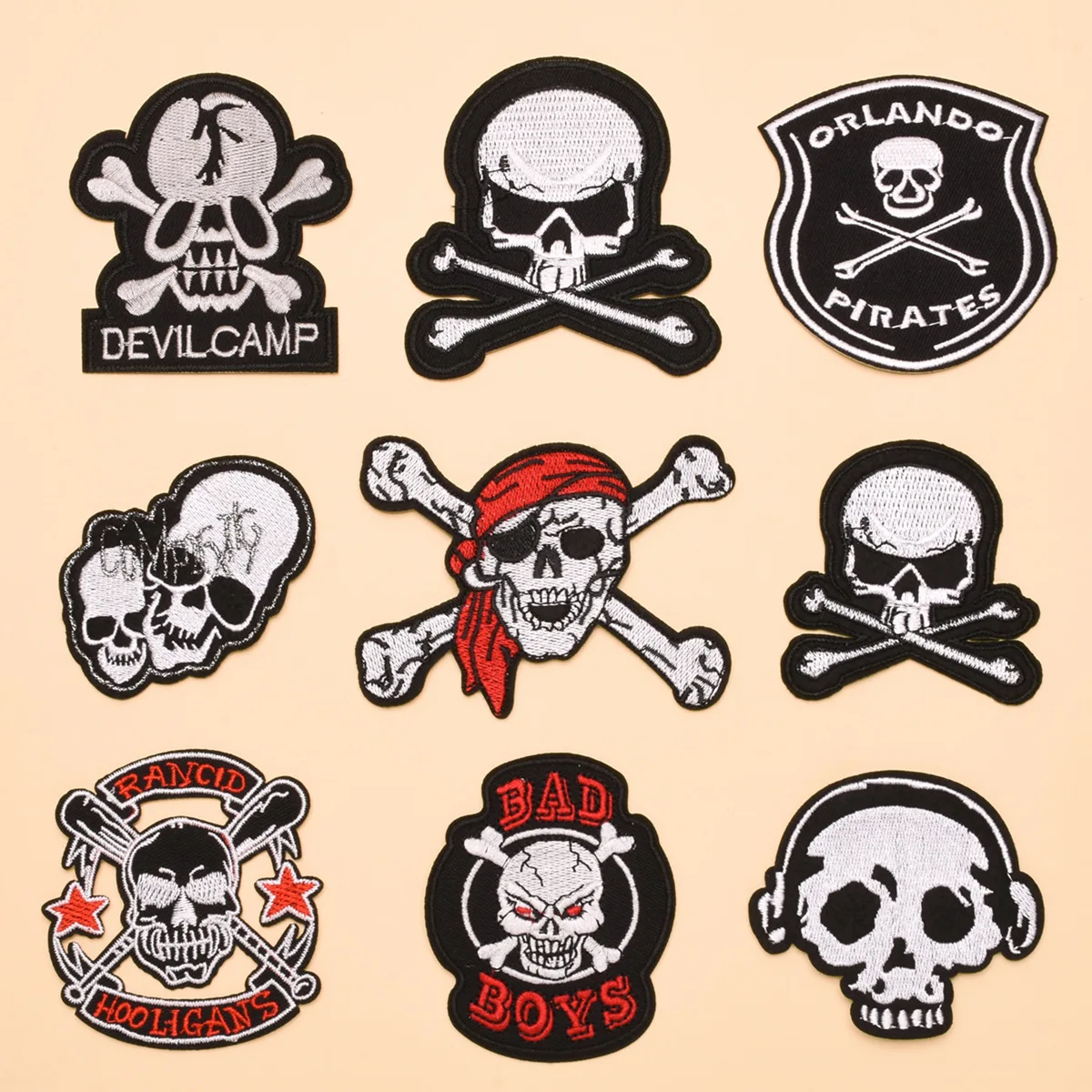 Stopper Pirates Skull Embroidery Patches Iron on Patch Label Sew-on Embroidered Appliques Thermo Stickers DIY Clothing Sewing Patterns Interlinings & Linings