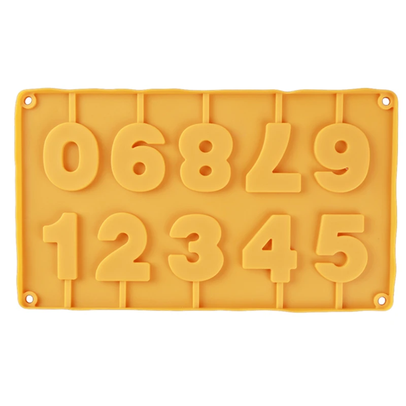 orange 0-9 в форме цифр силиконовая форма для леденцов 3D ручной работы поп-присоски палочки Шоколадный леденец плесень с палочками вечерние украшения - Цвет: orange