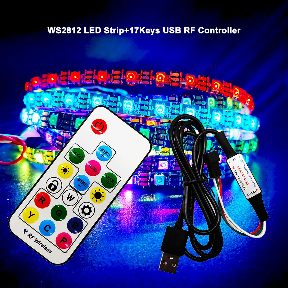 WS2812B умная RGB Адресуемая Светодиодная лента USB 17 клавиш пульт дистанционного