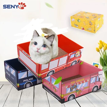 

Cute Cat Box with Folding Scratch Board Corrugated Paper House for Small Cat Puppy Dog Sleeping House Cat Supplies