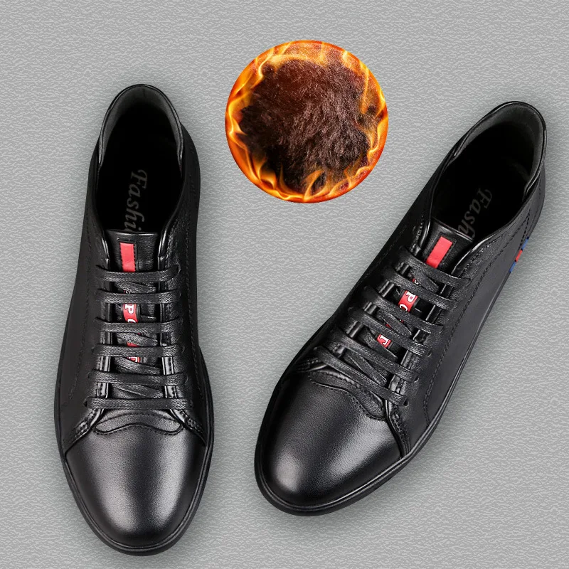 

Winter plus Velvet Warm Cotton-padded Shoes Men High Shoes MEN'S Leather Shoes Korean-style Stylish Sneaker Casual Men's Boots L