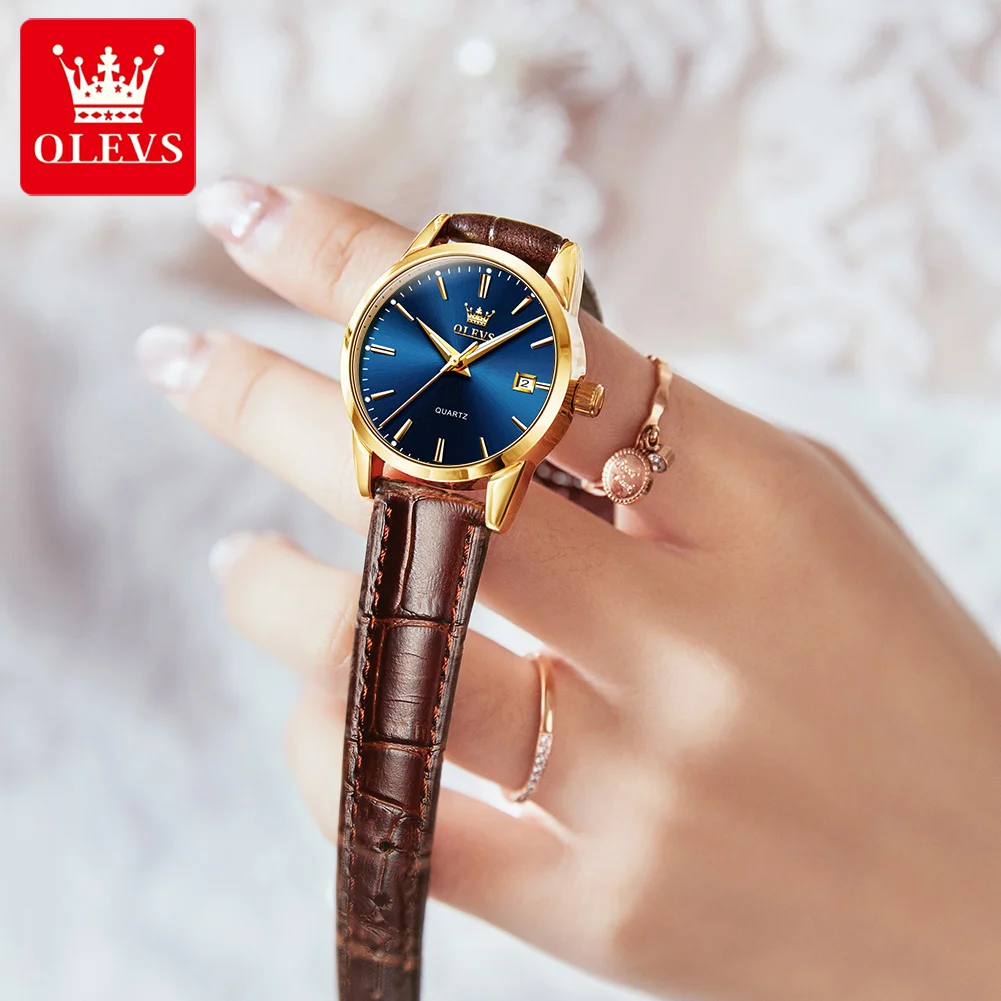 OLEVS Watch for Women Top Brand Luxury Women Quartz Wristwatches Breathable Leather Strap Waterproof Business Casual Women Watch