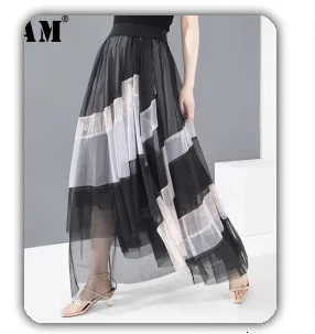 [EAM] High Elastic Waist Black Pocket Split Long Wide Leg Trousers New Loose Fit Pants Women Fashion Spring Autumn 2020 1X812