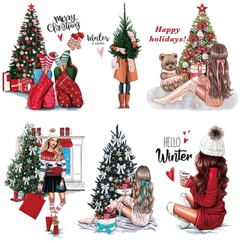 

Christmas Thermal Patches Girl Winter Transfer Washable Hoodies Tops Vinyl Thermal Press Diy Patch Iron Heat Transfer