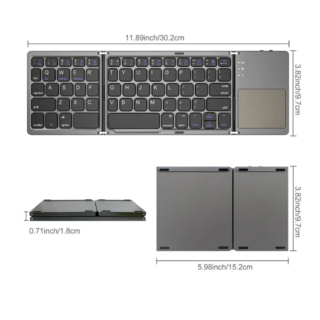 Foldable Bluetooth Keyboard with Touchpad Wireless Keyboard Rechargeable Full Size Ultra Slim Pocket Folding Keyboard