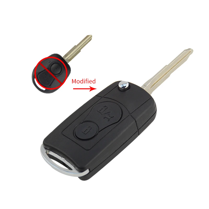 OkeyTech 2 Buttons Modified Flip Folding Remote Car Key Case For SsangYong Actyon Kyron Rexton Key Shell Case Blank Uncut Blade Key case Car key shell Key shell