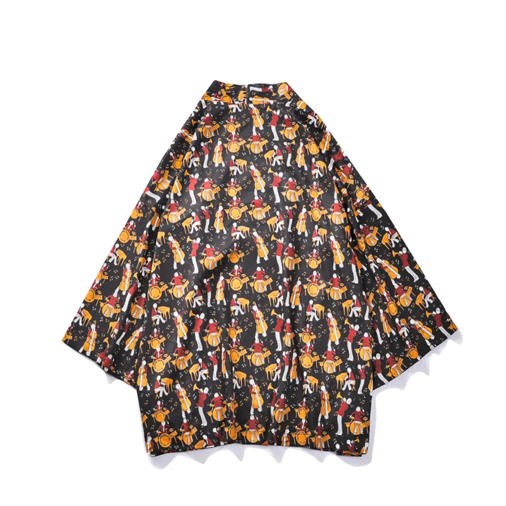 Harajuku кимоно кардиган любителей моды индивидуальность печати мужские топы Свободная верхняя одежда юката пальто мешковатая летняя блузка - Цвет: I