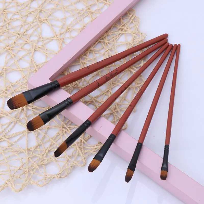 6 Pack Nylon Brush Brown Rod Watercolor Brush Set Four Peaks Optional Watercolor Oil Painting Brush Writing Brush