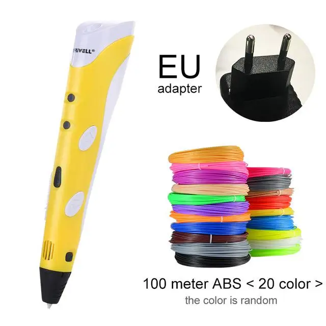 Yellow EU-100m ABS Рождественский подарок, 3D Ручка, 2-я оригинальная ручка для рукоделия, 3D печать, ручка с 100 м ABS/PLA нитью, креативная игрушка, подарок для детей, дизайнерский рисунок - Цвет: Yellow EU-100m ABS
