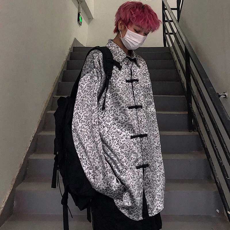 Женская блузка с принтом дракона династии Тан Harajuku BF Стильная Повседневная рубашка с длинным рукавом Женская Осенняя новая жаккардовая блуза для женщин