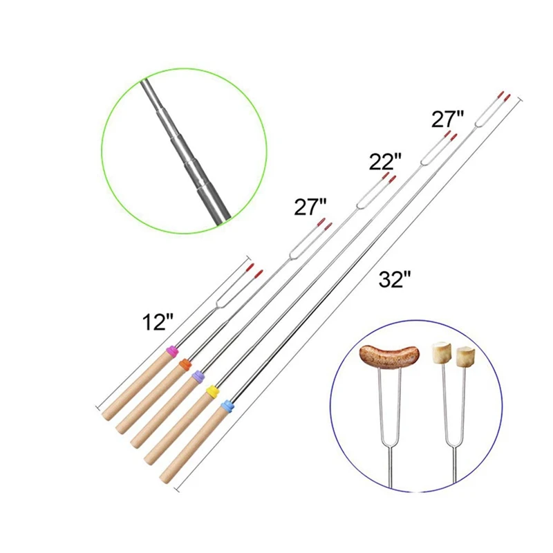 ABSS-палочки для жарки, зефир палочки для жарки 32 дюймов выдвижные вилки для барбекю у костра, набор из 4