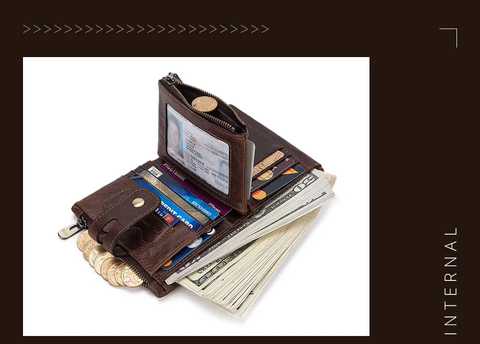 Free Engraving 100% Genuine Leather Men Wallet Coin Purse Small Mini Card Holder Chain PORTFOLIO Portomonee Male Walet Pocket
