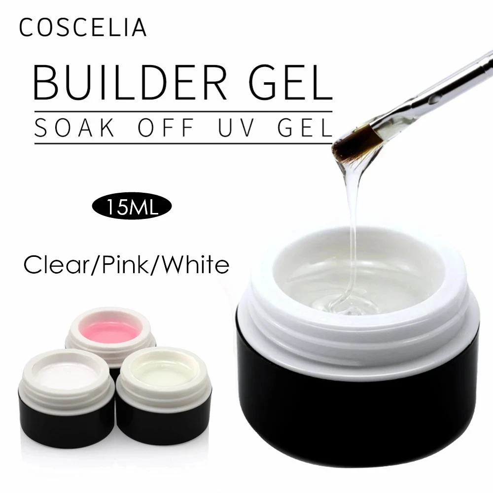  Thick Builder Gel for Nail Extensions UV Nail Gel Polish Hard Jelly Gel 15ml Pink Clear White False