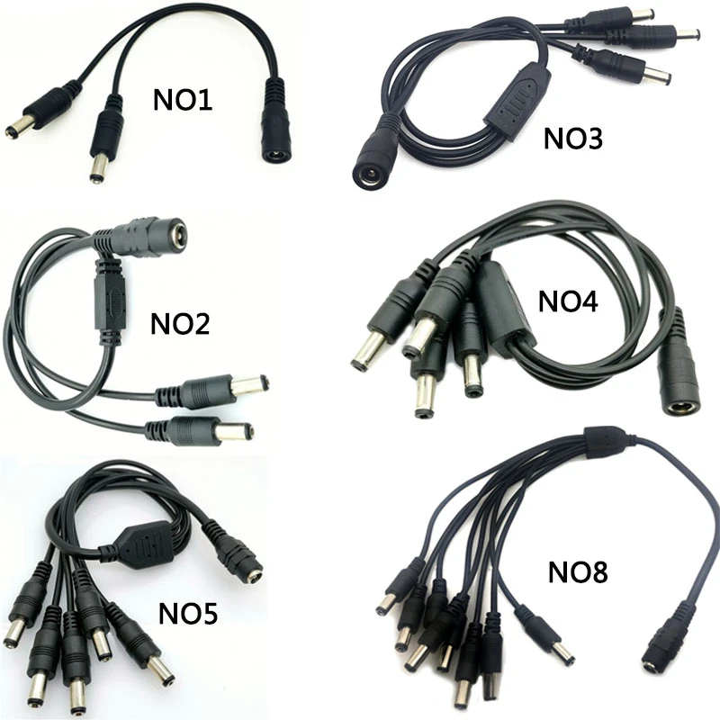 

2.1*5.5mm 1 Female to 2 3 4 5 8 Male DC Power Splitter Plug Cable for CCTV security Camera Accessories power Supply adapter 12V