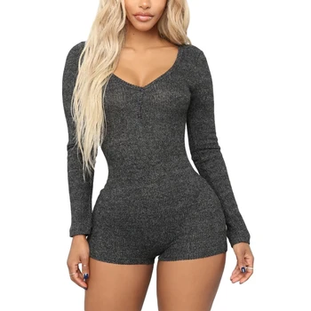 

Women Sexy lingerie One Piece Pajamas Long Sleeve Playsuit Elegant Bandage Stretch Romper Ladies Home wear Sleepwear Underwear