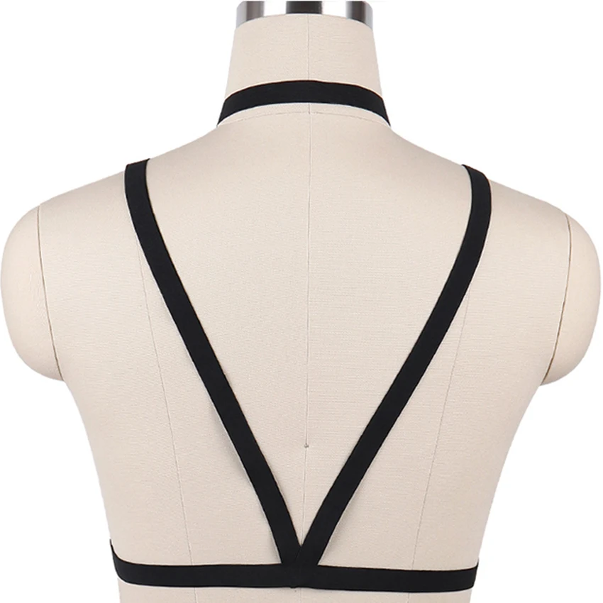 Pastel Goth Body Harness Open Chest Cage Bra Punk Rave Black Bondage Sexy Lingerie Belt Elastic Adjustable Woman Body Cage
