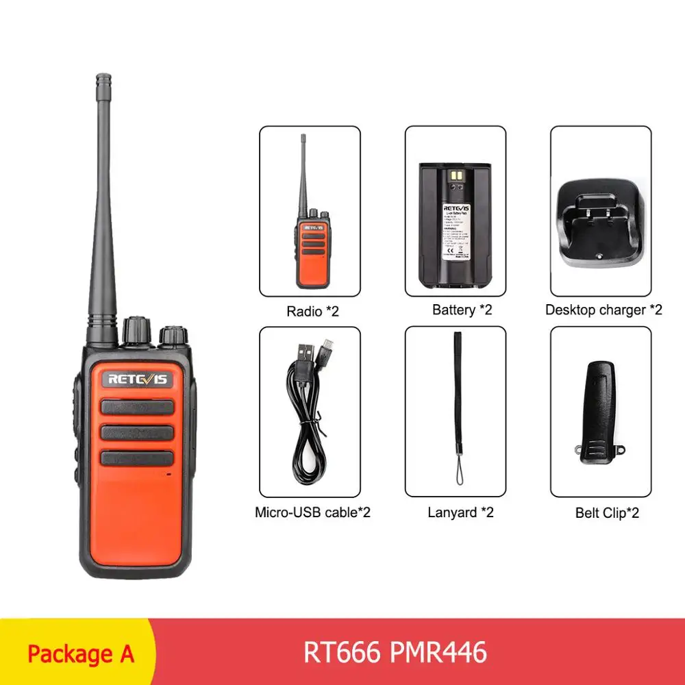 Package A 2 шт. Retevis RT666/RT66 рация PMR радио UHF PMR 446 VOX зарядка через usb двухстороннее радио приемопередатчик Comunicador рация - Цвет: Package A