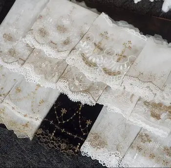 

2 Yards Doll making Handmade Gold Thread Embroidered Lace Trim Tulle Wedding Hair Bow Clothing DIY Lace Fabric Sewing Materials