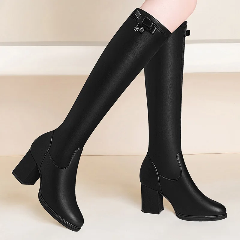 

2019 Winter New Style Women's Knee-High Boots round-Toe Chunky Heel Boots Knight Boots plus Velvet Women's Boots High Heel Fashi