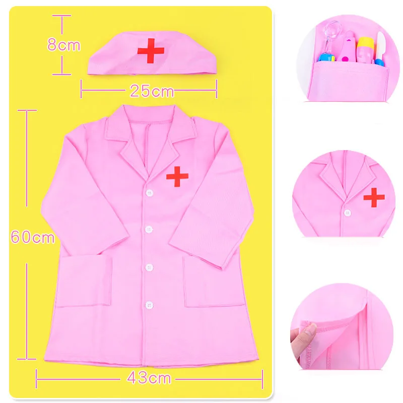 

Newest Children's Clothing Role Play Costume Doctor's Overall White Pink Gown Nurse Uniform Educational Doctor Toy For Kids Gift