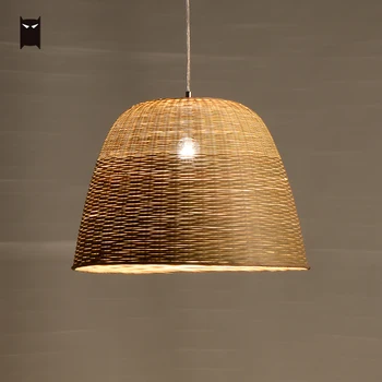 

Delicate Hand Woven Bamboo Wicker Rattan Basket Pendant Light Fixture Rustic Country Vintage Hanging Ceiling Lamp Dining Room