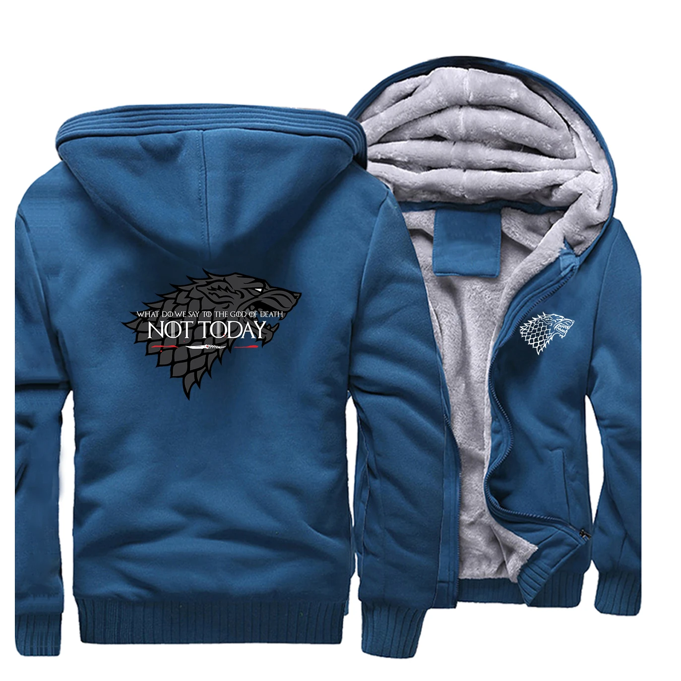 House Of Stark/Лидер продаж года; зимние плотные толстовки с героями игры престолов; мужские повседневные толстовки с капюшоном; уличная теплая куртка на молнии - Цвет: Lake Blue