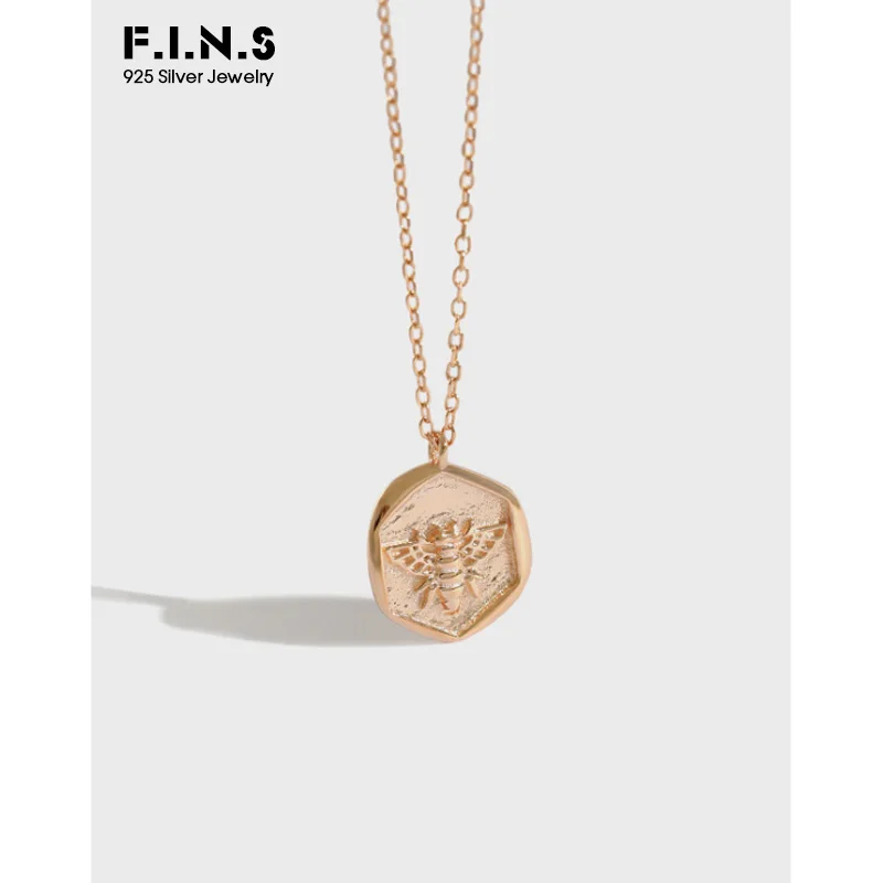 F.I.N.S S925 Стерлинговое серебро розовый Золотой шестигранник резное маленькое