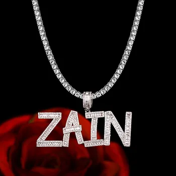 

Accking Custom Name Baguette Letters Hip Hop Pendant Chain Gold color Bling Zirconia Men's Hip Hop Pendant Jewelry