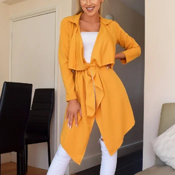 

Streetwear Women Coat Cardigan Autumn 2019 New Irregular Windbreaker Long Coats Outerwear With Belt Jacket