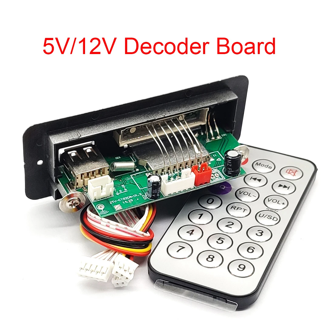 5V/12V MP3 Decoder Board Player With Display Dual Channel Without Power Amplifier Remote Control FM Power Off Memory