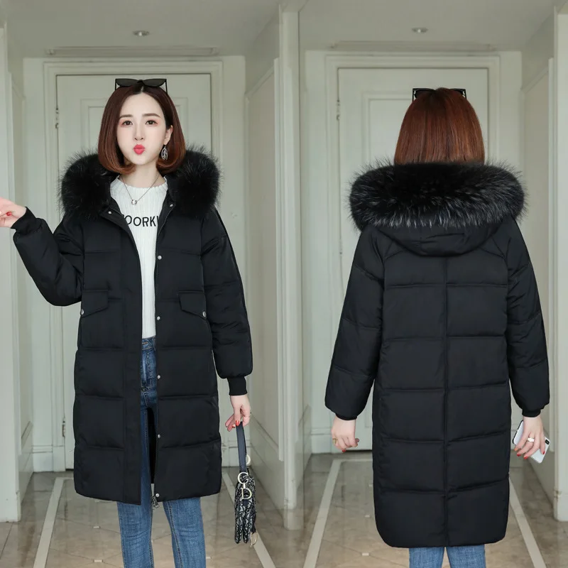 

Photo Shoot 2019 Autumn South Korea Dongdaemun down Jacket Women's Mid-length Large Fur Collar Students BF Cotton-padded Clothes