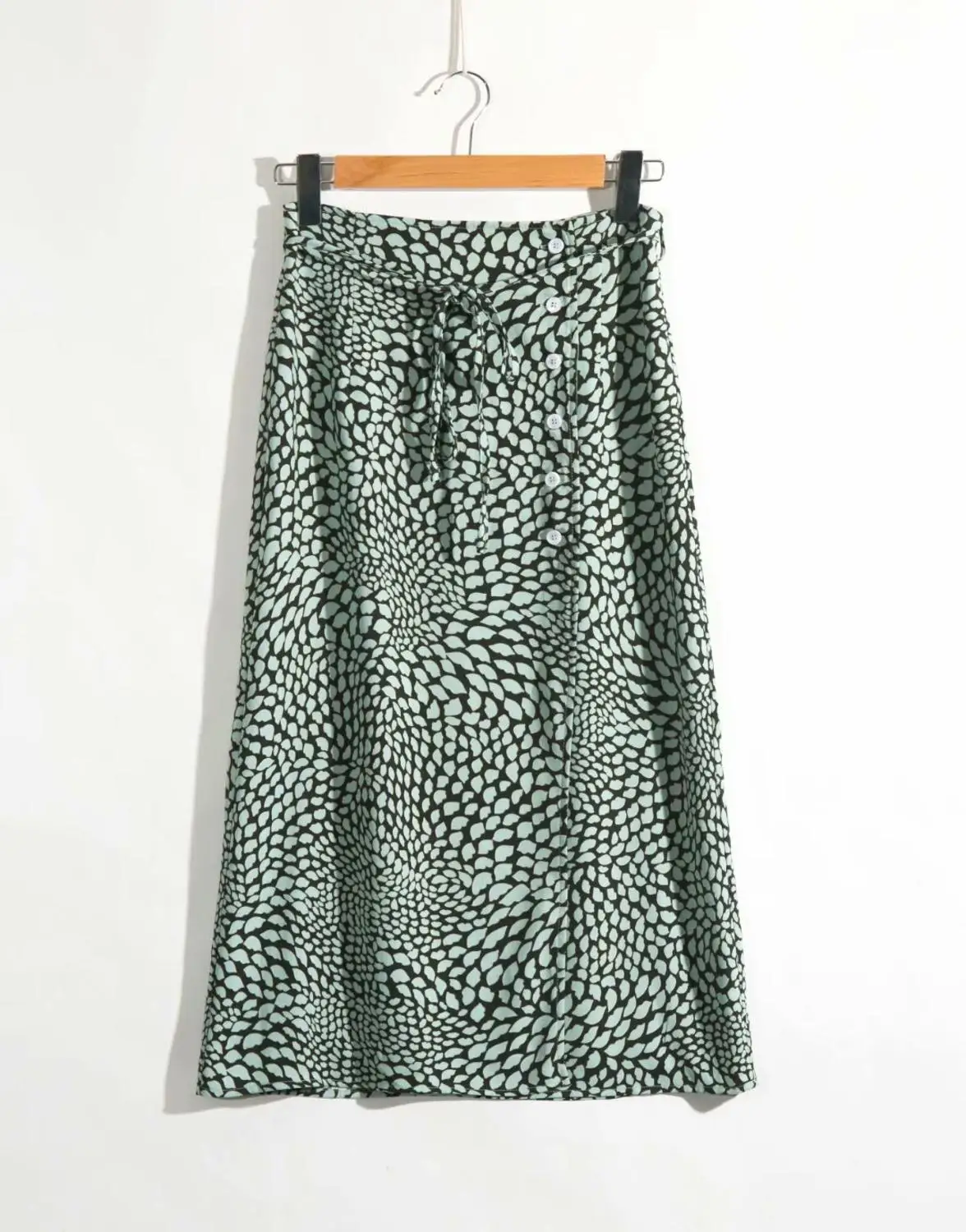 SK0815 green N400 Bazaleas, Франция, kissheart, зеленый принт, Женская юбка с завышенной талией, винтажная, с запахом спереди, юбка миди, Ретро стиль, с завязками на талии и пуговицами, боковая юбка - Цвет: SK0815 green N400