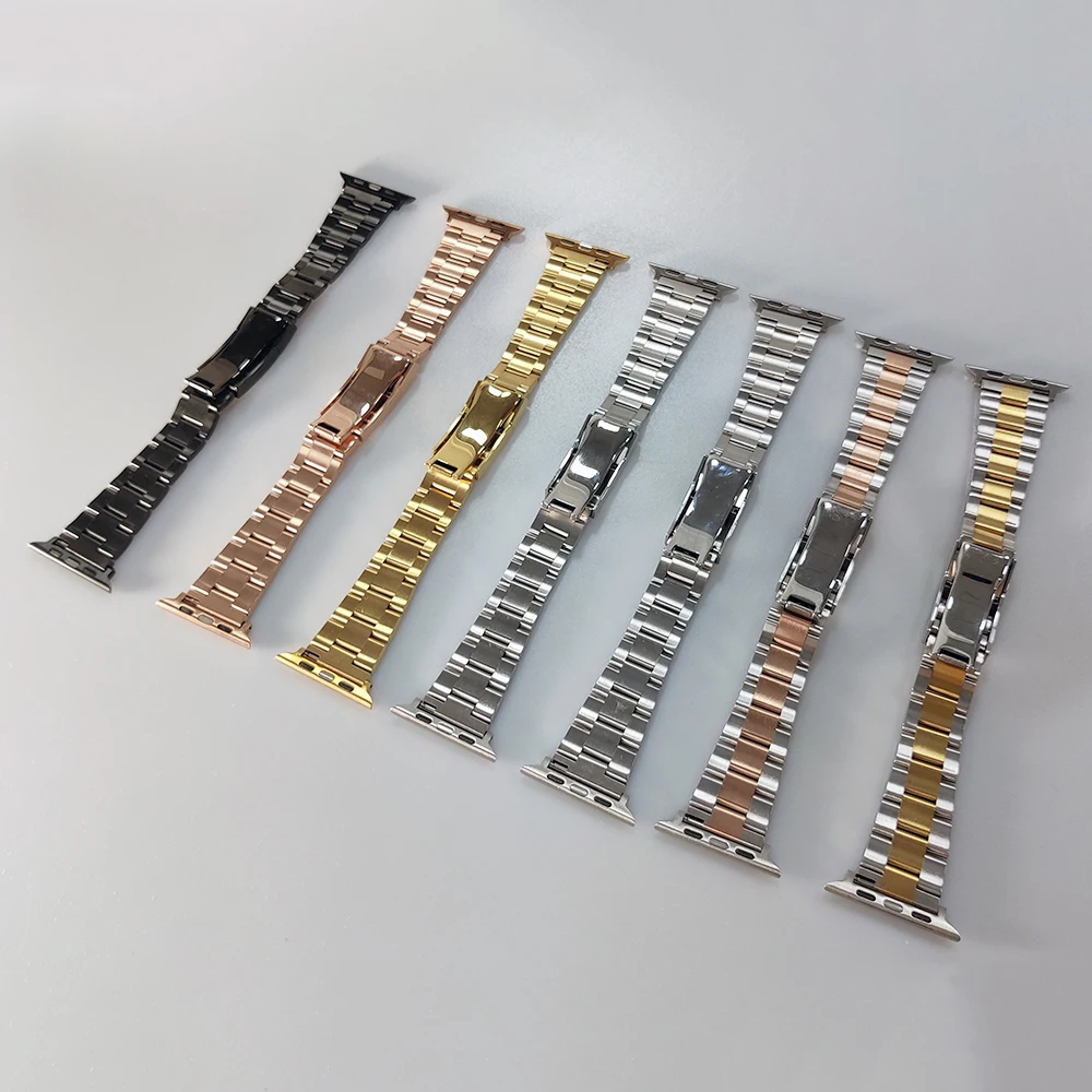 Rolamy Oyster Steel Watch Band Strap with For Apple Watch Band 44mm 40mm 42mm 38mm Series SE/6/5/4/3/2/1 iWatch Watch Bracelet