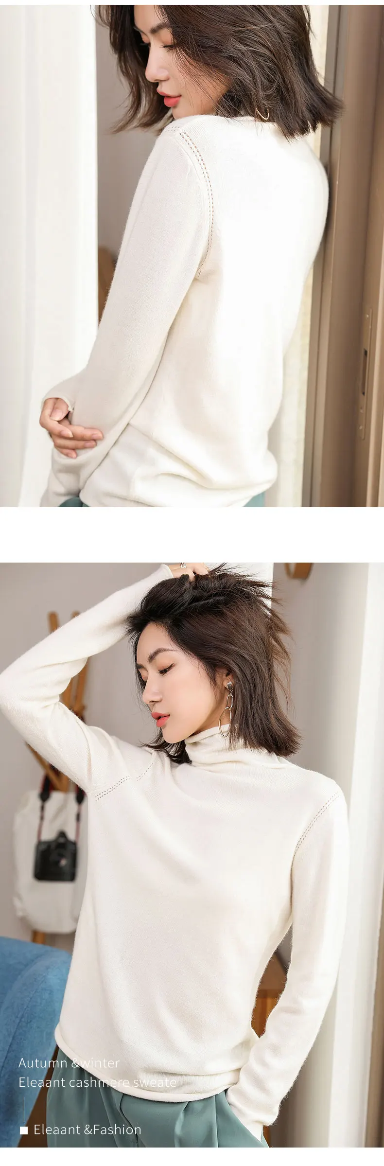 Septass White Women's Turtleneck Sweater Goat Cashmere Pullovers Autumn Winter Warm Long Sleeve Knitted Top Female Jumper