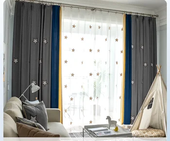 

Children's Room Curtain Boy's Bedroom Curtain Northern European Shading Two-Way Cartoon Star Pattern Curtain Cloth