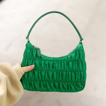 

2020 Luxury Design Women Hobo Candy Color Pleated Bag Summer Under Arms Nylon Bag Handbag Multicolor Shoulder Bag Flap Tote