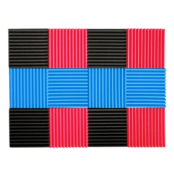 

12 Pcs Acoustic Panels Soundproofing Foam Acoustic Tiles Studio Foam Sound Wedge Black+Red+Blue