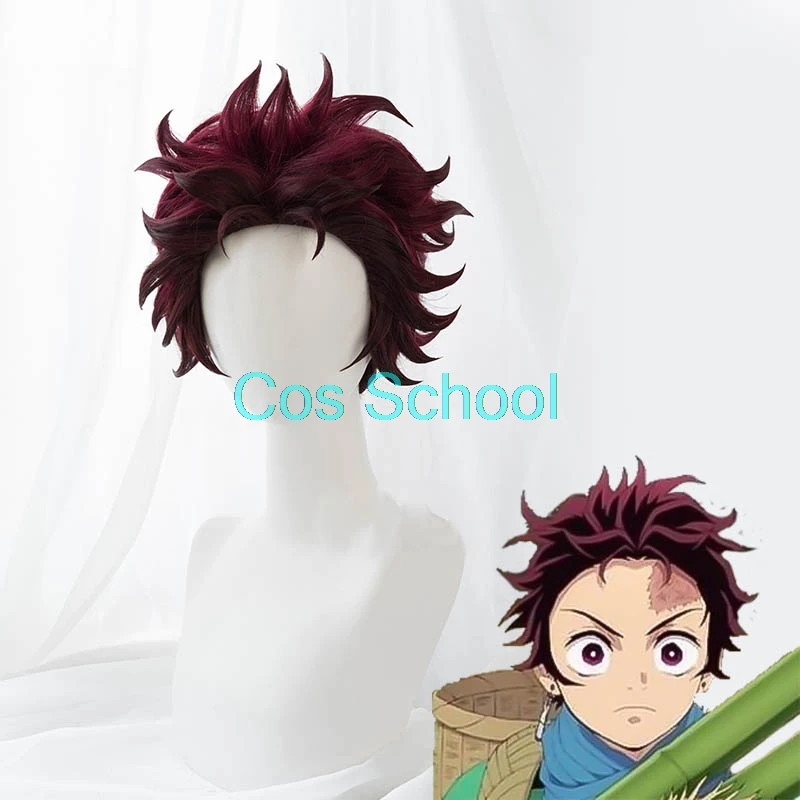 Cos School Demon Slayer Kimetsu no Yaiba Nezuko Tanjirou Kamado, парики Zenitsu Agatsuma для косплея, аниме, парик+ шапки