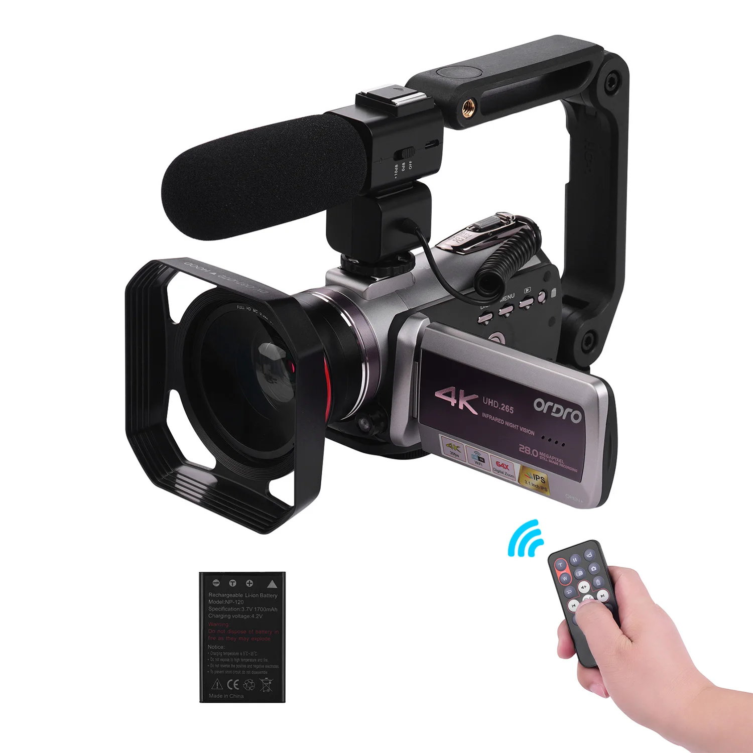 ORDRO HDV-AZ50 Real 4K UHD 30FPS WiFi Digital Video Camera Camcorder 3.1" IPS Touchscreen 64X Digital Zoom IR Night Vision