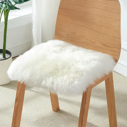 Pure wool upholstery padded winter cushion warm wool sofa cushion fur pad sheepskin office chair cushion - Цвет: Белый