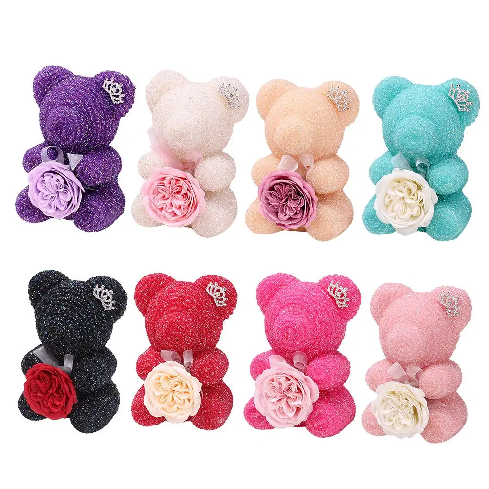 

Rhinestone Foam Bear With Austin Rose Soap Flower For Valentine Gift Box Birthday Gift Surprise Girlfirend Gift