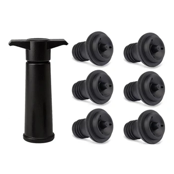 

Wine Saver Pump with 6 x Vacuum Bottle Stoppers - Black (Black with 6 Wine Stoppers)