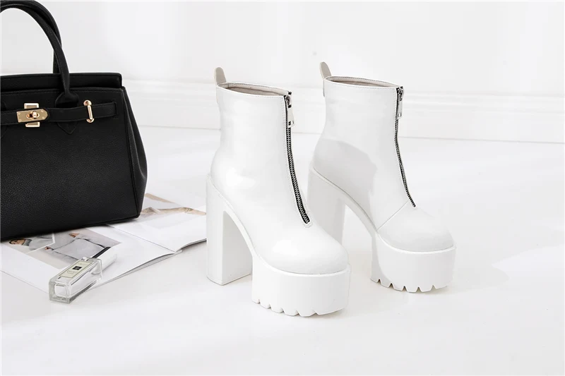 Platform 5cm Women Luxury Booties Boots Cowgirls 14cm High Thick Heels Fetish Shoes Fall Boots Leather black White Botines